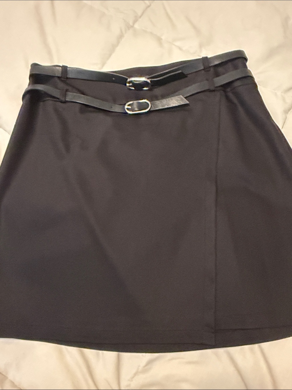 Express Black Mini Skirt with Double Belt Detail